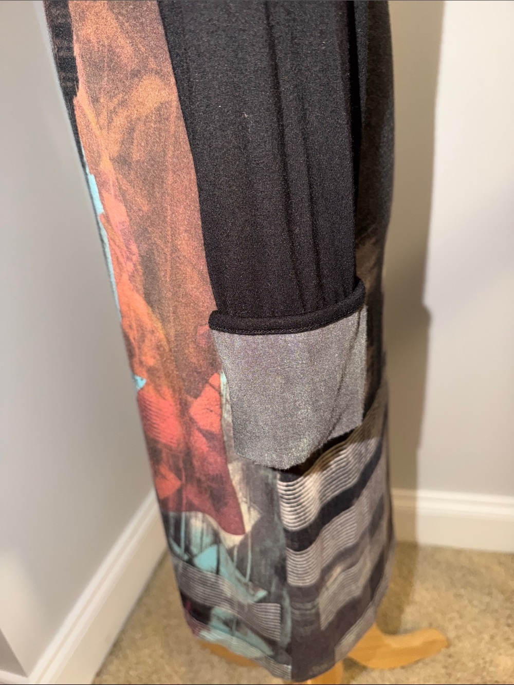 Save The Queen Long Sleeve Graphic Dress with Teal Knit Cowl and Black Sleeves - Picture 7 of 13